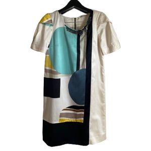 [mint*] Silk Satin Color Block Print Dress, Size 4-6